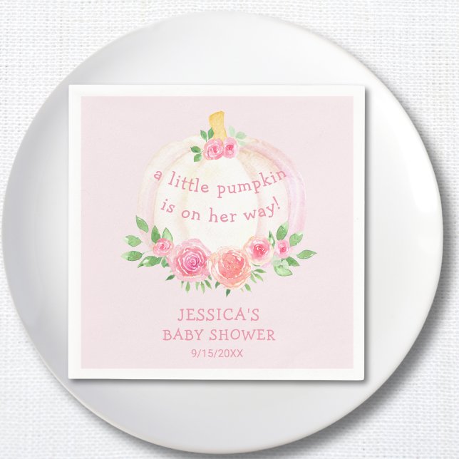 Pumpkin Floral Pink Girl's Baby Shower Napkins (Creator Uploaded)