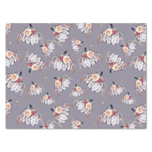 Pumpkin floral purple gray watercolor pattern fall tissue paper