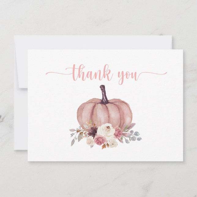 Pumpkin Floral, Rustic Shower, Birthday Thank You Card (Front)