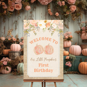 Pumpkin Floral Rustic Welcome Sign 