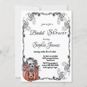 pumpkin floral skull halloween bridal shower invitation