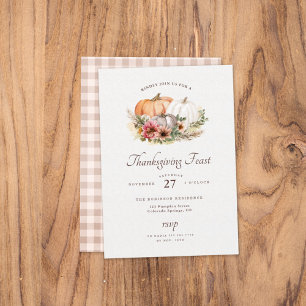 Pumpkin Floral Thanksgiving Dinner Invitation