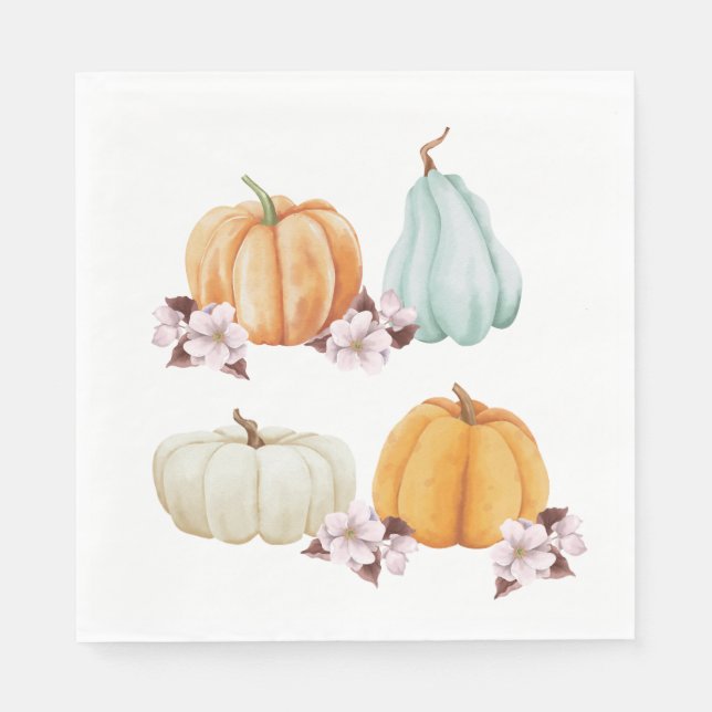 Pumpkin Floral Thanksgiving Dinner  Napkins (Front)
