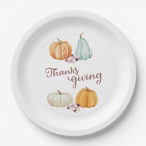 Pumpkin Floral Thanksgiving Dinner  Paper Plates