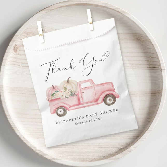 Pumpkin Floral Truck Baby Girl Shower Thank You Favor Bag (Creator Uploaded)