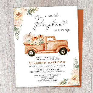 Pumpkin Floral Truck Baby Shower Invitation