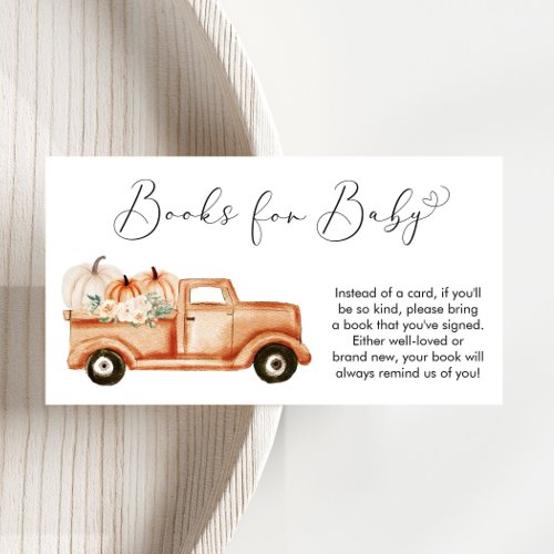 Pumpkin Floral Truck Books For Baby Shower Enclosure Card