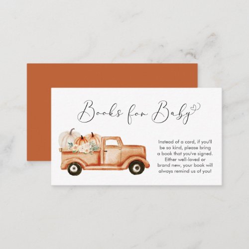 Pumpkin Floral Truck Books For Baby Shower Enclosure Card
