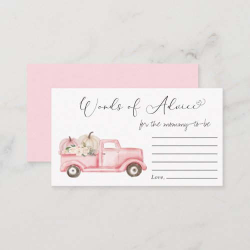 Pumpkin Floral Truck Words Of Advice Baby Shower Enclosure Card