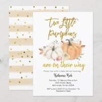 Pumpkin Floral Twins Baby Shower Invitation