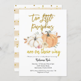 Pumpkin Floral Twins Baby Shower Invitation