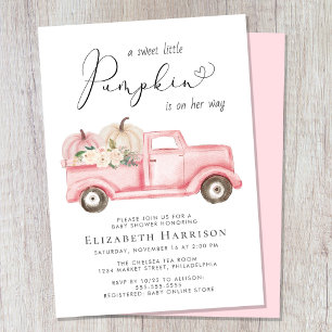 Pumpkin Floral Vintage Truck Baby Girl Shower Invitation