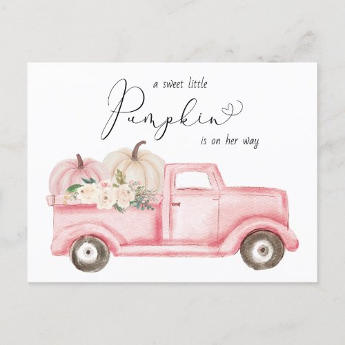 Pumpkin Floral Vintage Truck Baby Girl Shower Invitation Postcard