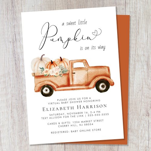 Pumpkin Floral Vintage Truck Virtual Baby Shower Invitation