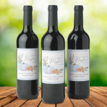 Pumpkin Floral Watercolor Baby Boy Shower Wine Label