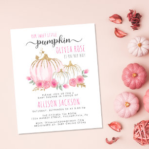 Pumpkin Floral Watercolor Baby Girl Shower Invite