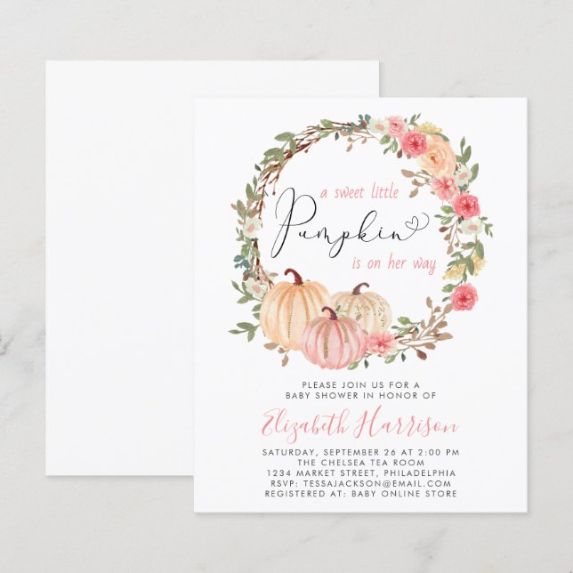 Pumpkin Floral Watercolor Baby Shower (Front/Back)