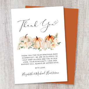 Pumpkin Floral Watercolor Baby Shower Thank You Card