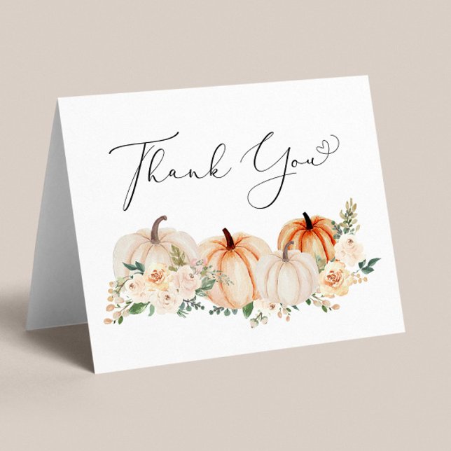 Pumpkin Floral Watercolor Baby Shower Thank You Card (Creator Uploaded)
