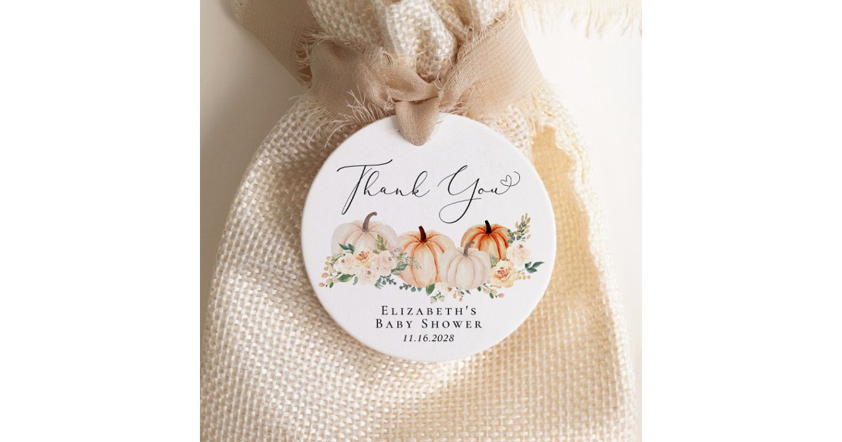 Pumpkin Floral Watercolor Baby Shower Thank You Favor Tags | Zazzle