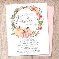 Pumpkin Floral Watercolor Girl Baby Shower Invite