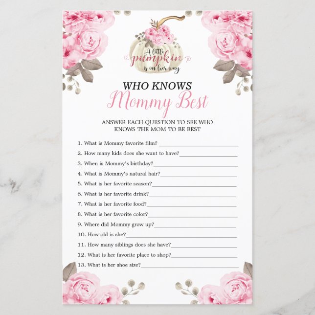 Pumpkin Floral Who Knows Mommy Best Baby Shower (Front)