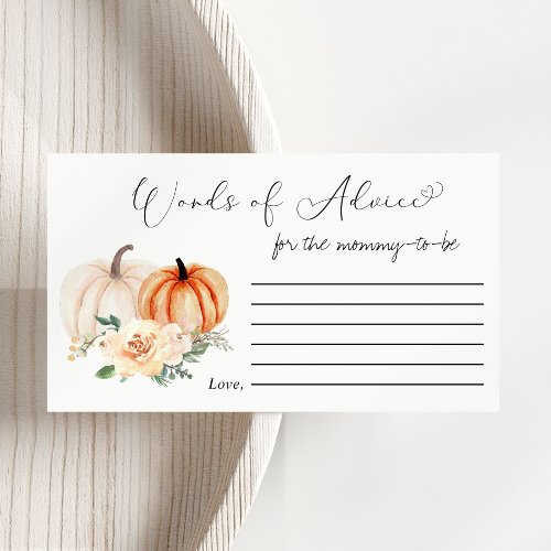 Pumpkin Floral Words Of Advice Baby Shower Enclosure Card