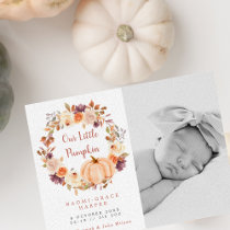 Pumpkin Floral Wreath Photo Birth Announcement