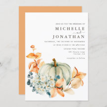 Pumpkin & Florals Wedding Invitation Fall Colors