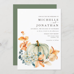 Pumpkin & Florals Wedding Invitation Fall Colors