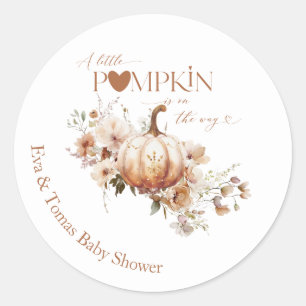 Pumpkin & Flower Boho Fall Baby Shower Classic Round Sticker