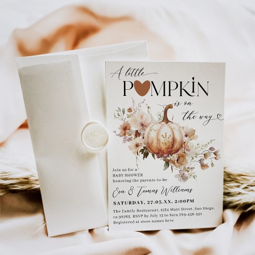 Pumpkin  Flower Boho Fall Baby Shower Invitation
