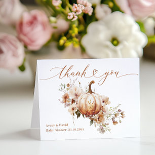 Pumpkin & Flower Boho Fall Baby Shower Letterpress Thank You Card