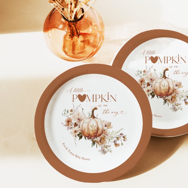 Pumpkin & Flower Boho Fall Baby Shower Paper Plates (Creator Uploaded)