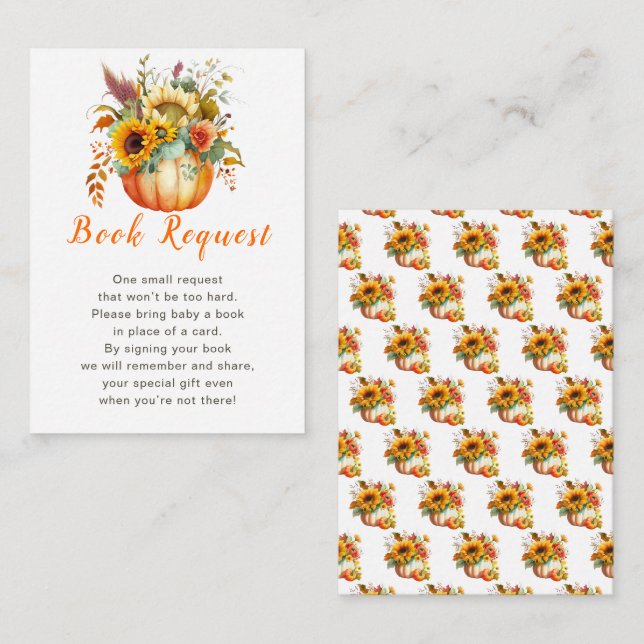 Pumpkin Flower Bouquet Baby Shower Book Request Enclosure Card (Front/Back)