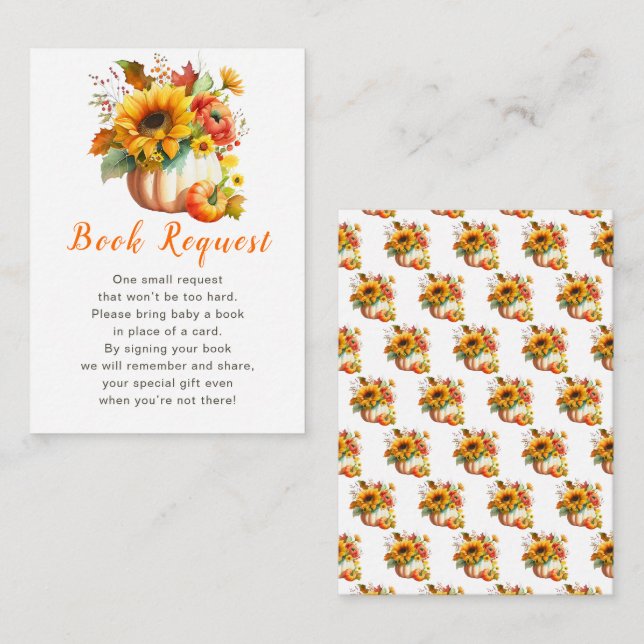 Pumpkin Flower Bouquet Baby Shower Book Request Enclosure Card (Front/Back)