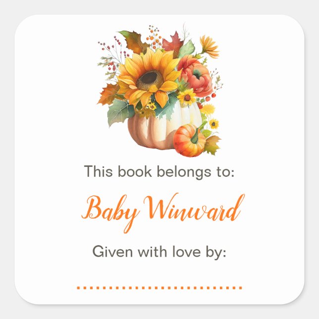 Pumpkin Flower Bouquet Baby Shower Bookplate (Front)