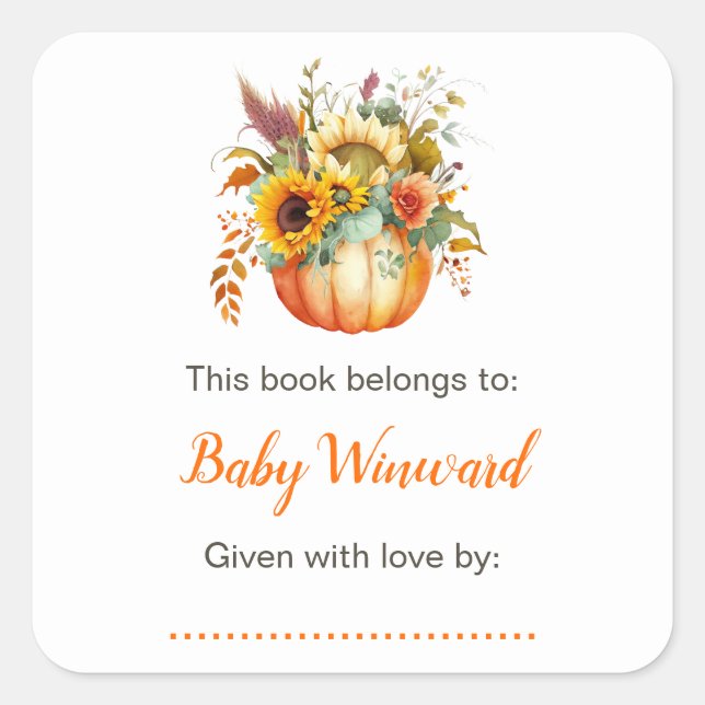 Pumpkin Flower Bouquet Baby Shower Bookplate (Front)