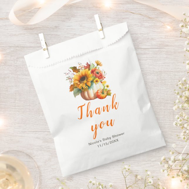 Pumpkin Flower Bouquet Baby Shower Favor Bag (Clipped)