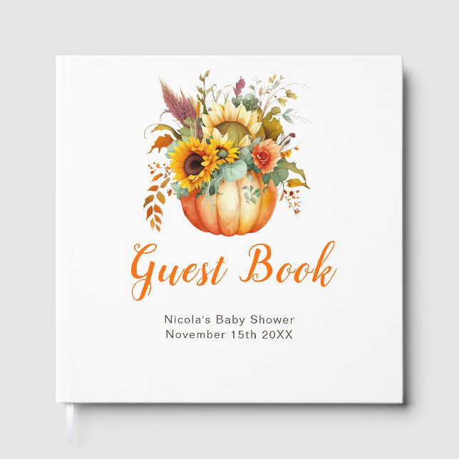 Pumpkin Flower Bouquet Baby Shower Guest Book (Front)