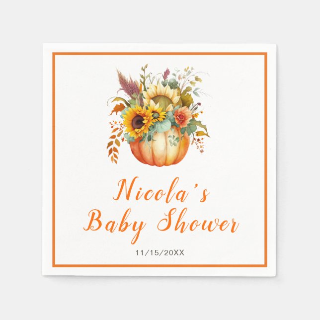 Pumpkin Flower Bouquet Baby Shower Napkins (Front)