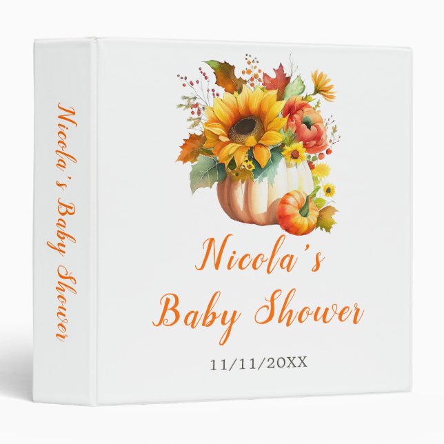 Pumpkin Flower Bouquet Baby Shower Photo Album 3 Ring Binder (Front/Spine)
