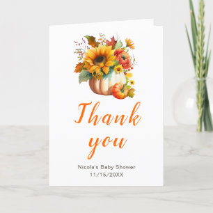 Pumpkin Flower Bouquet Baby Shower Thank You Card