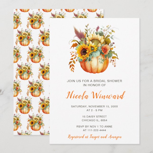 Pumpkin Flower Bouquet Bridal Shower Invitation (Front/Back)