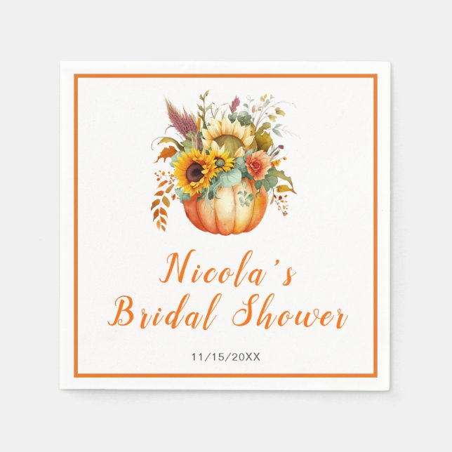 Pumpkin Flower Bouquet Bridal Shower Napkins (Front)