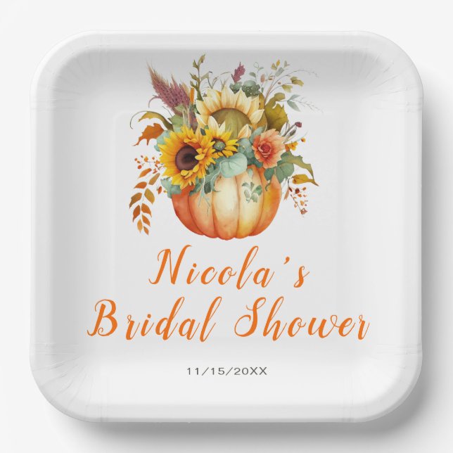 Pumpkin Flower Bouquet Bridal Shower Paper Plates (Front)