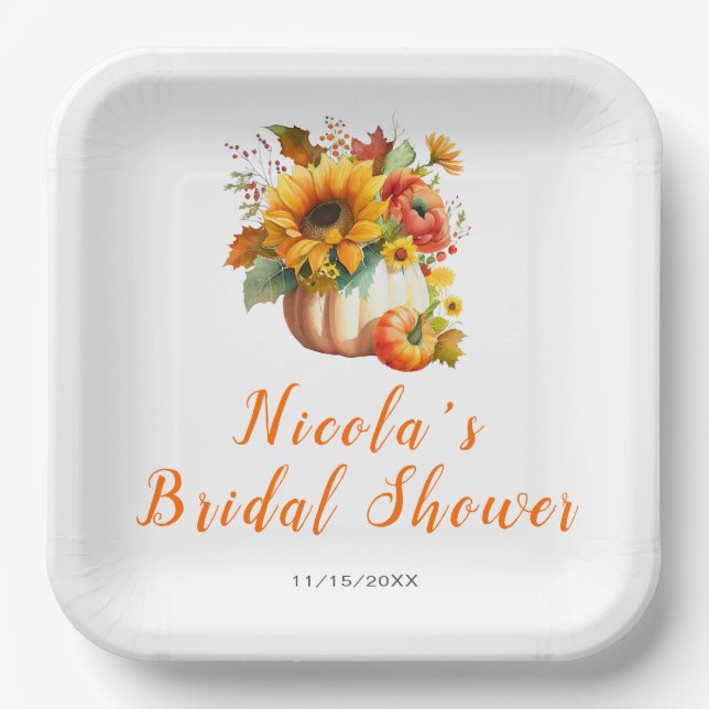 Pumpkin Flower Bouquet Bridal Shower Paper Plates (Front)