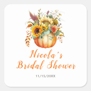 Pumpkin Flower Bouquet Bridal Shower Square Sticker
