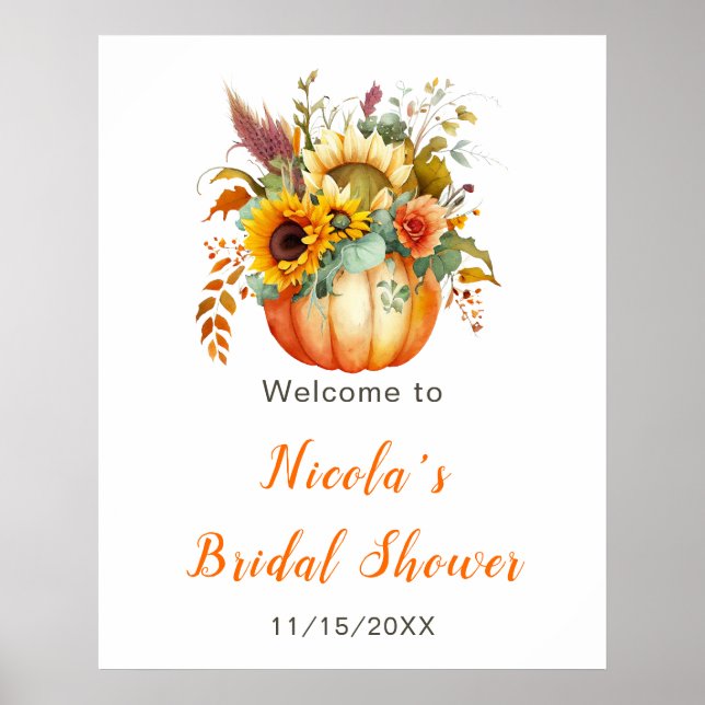 Pumpkin Flower Bouquet Bridal Shower Welcome Poster (Front)