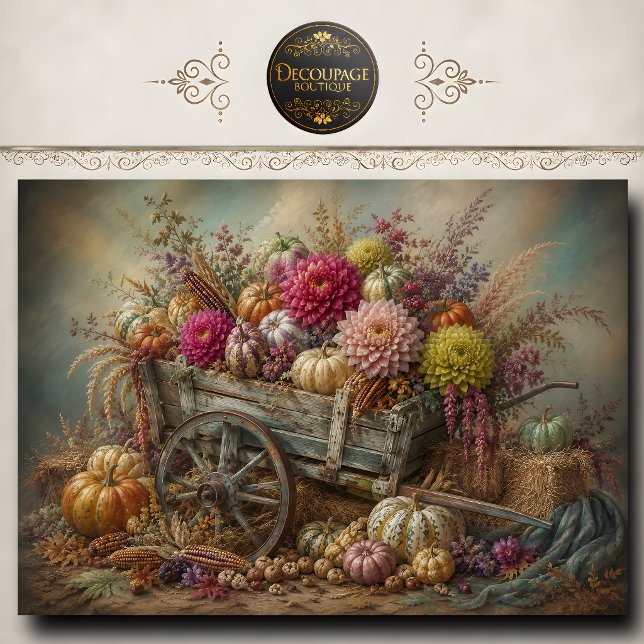 Pumpkin Flower Wagon Fall Decoupage Tissue Paper (Pumpkin Flower Wagon Fall Decoupage Tissue Paper)